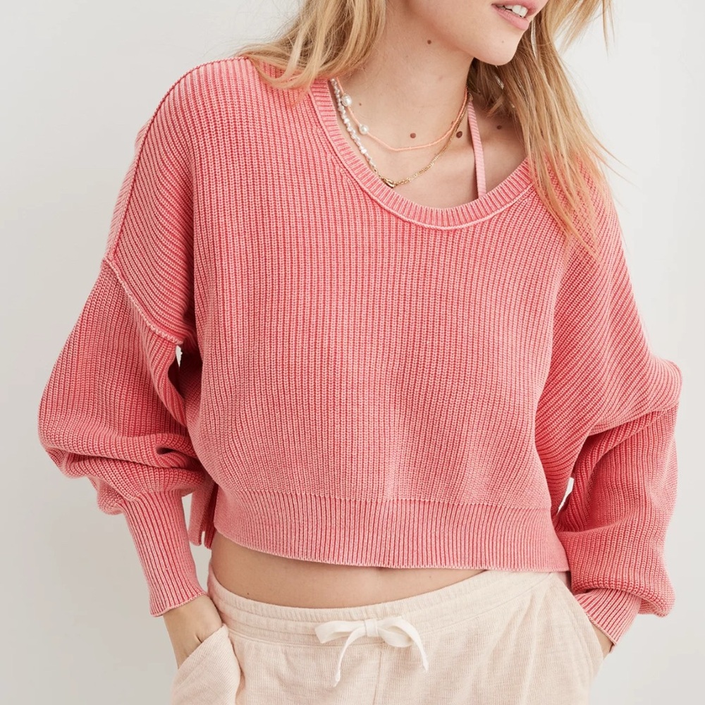 Aerie Beyond Cropped Sweater - Haute Coral